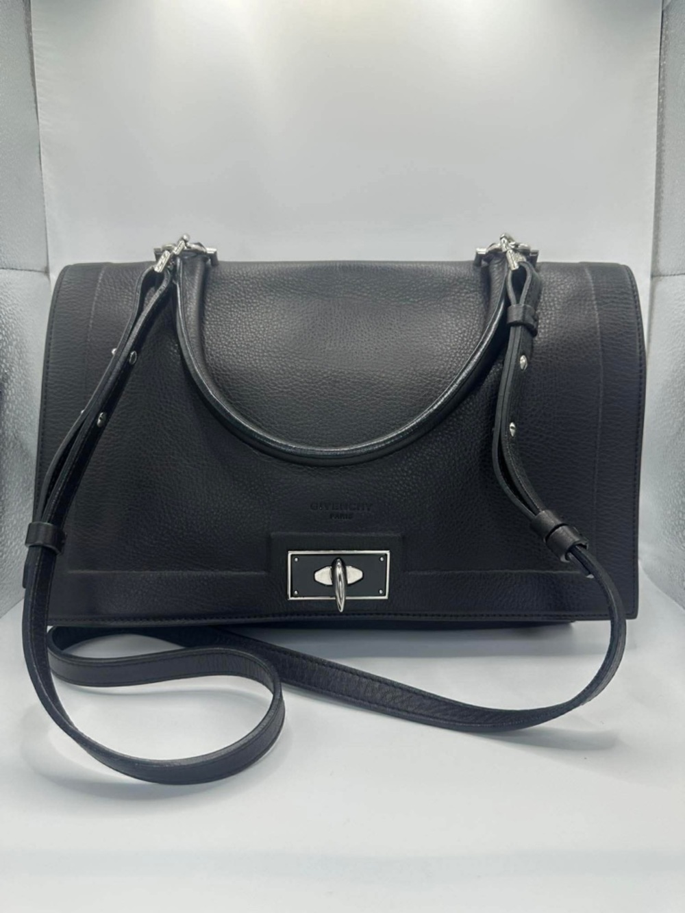 Givenchy Black Leather Shoulder Bag with Silver Hardware